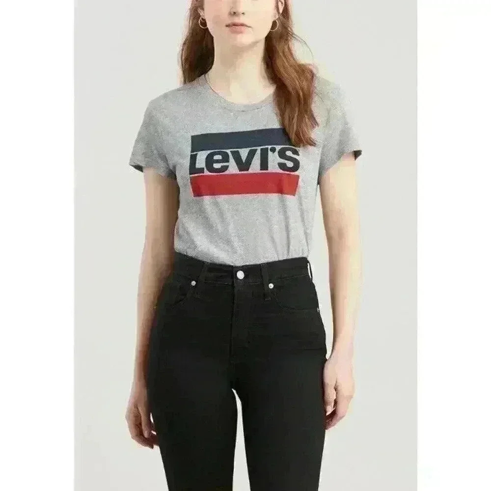 Levi's Women's Patriot Logo Tee T-Shirt‎ Crew Neck Gray 100% Cotton Size 3X